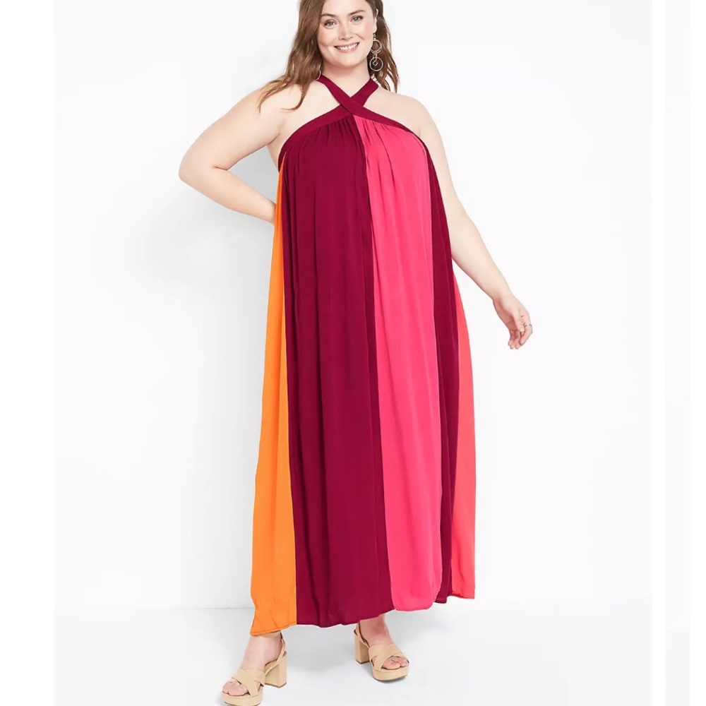NEW! Lane Bryant Halter Colorblock Maxi Dress